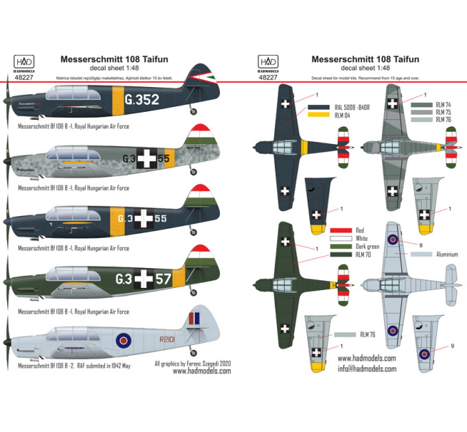 Декаль Bf 108 1/48 Taifun HADmodels 48227