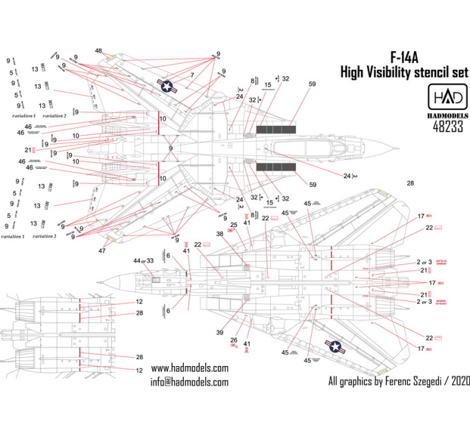 Декаль F-14A 1/48 тех. написи HADmodels 48233