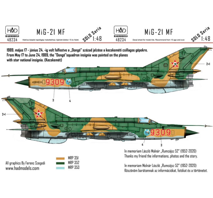 Декаль МіГ-21МФ 1/48 Угорських ВПС HADmodels 48234