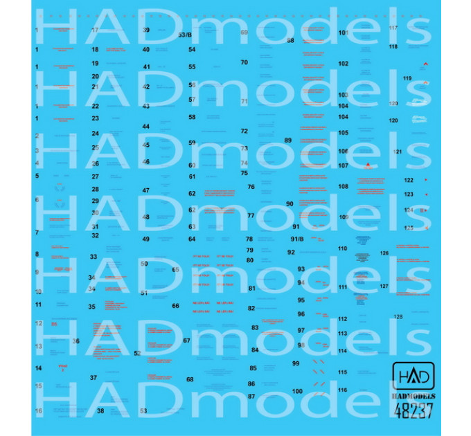 Декаль МіГ-21МФ/БіС 1/48 тех. написи сині HADmodels 48237