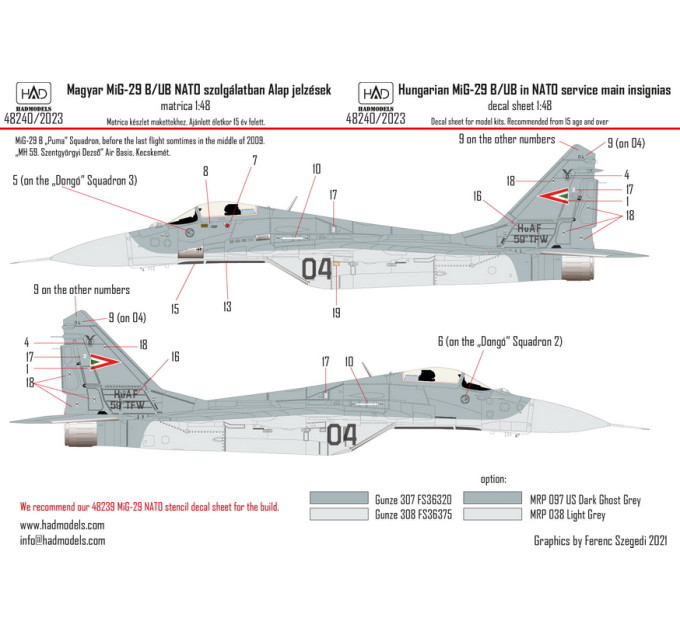 Декаль МіГ-29 1/48 Угорських ВПС у НАТО HADmodels 48240