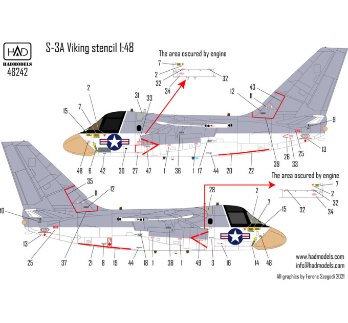 Декаль S-3A 1/48 Viking тех. написи HADmodels 48242