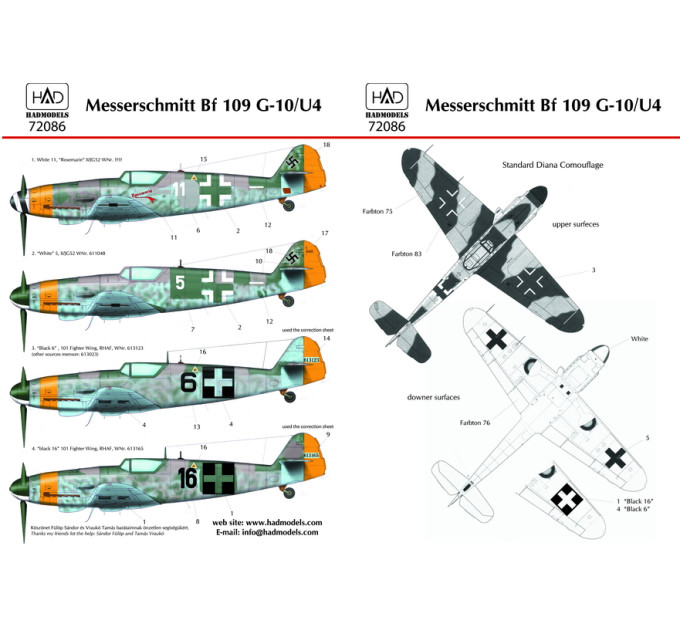 Декаль Bf 109G-10 1/72 HADmodels 72086