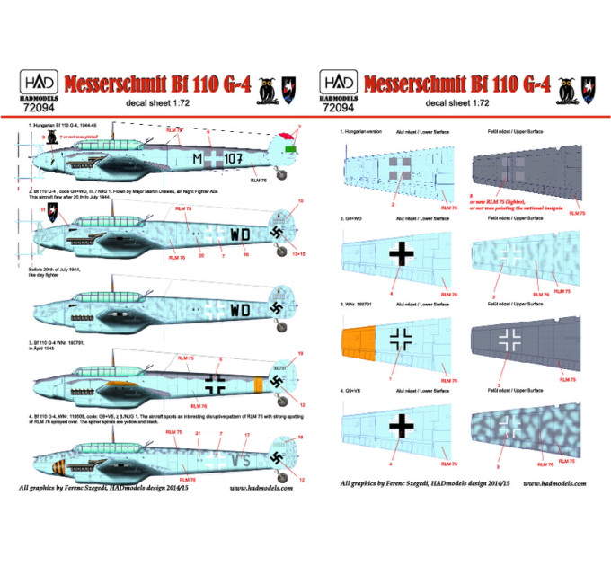 Декаль Bf 110G-4 1/72 HADmodels 72094
