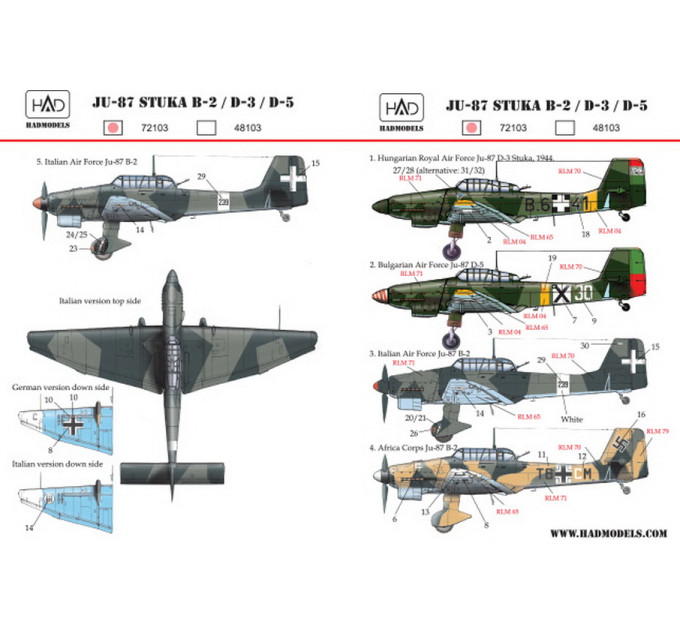 Декаль Ju-87 Stuka 1/72 HADmodels 72103