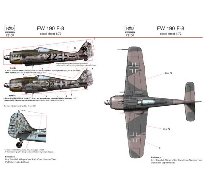 Декаль FW 190F-8 1/72 HADmodels 72106