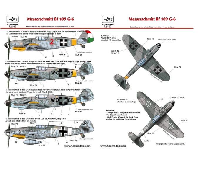 Декаль Bf 109G-6 1/72 HADmodels 72107