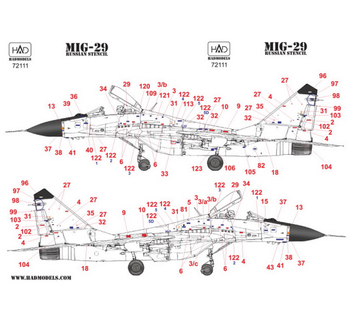 Декаль МіГ-29 тех. написи 1/72 HADmodels 72111