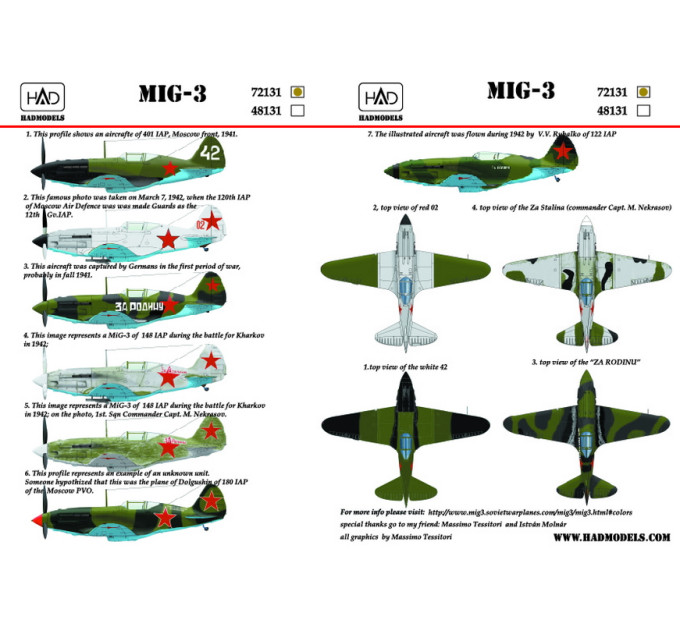 Декаль МіГ-3 1/72 HADmodels 72131