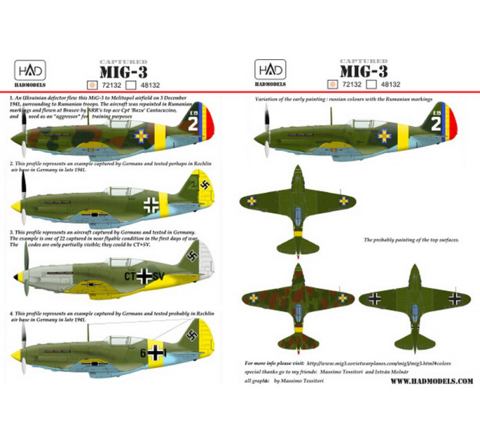Декаль МіГ-3 1/72 HADmodels 72132