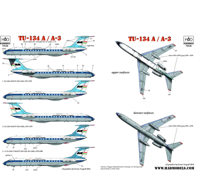 Декаль Ту-134 1/72 HADmodels 72136