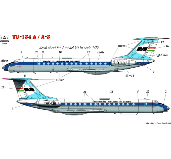 Декаль Ту-134 1/72 HADmodels 72136