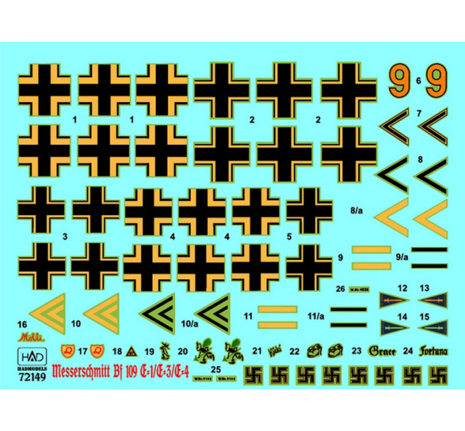 Декаль Me Bf 109E1/3/4  1/72 HADmodels 72149