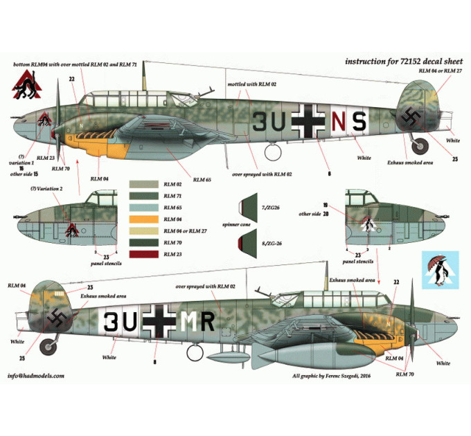 Декаль Bf 110D 1/72 HADmodels 72152