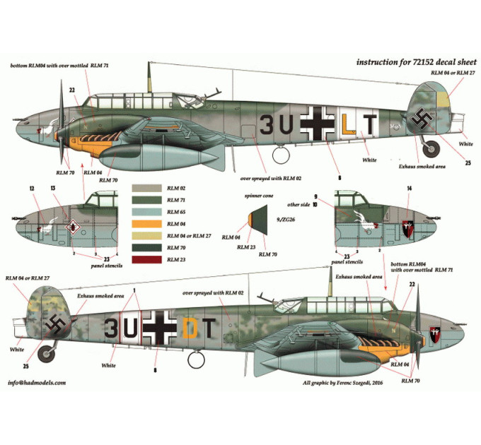 Декаль Bf 110D 1/72 HADmodels 72152
