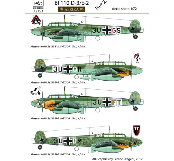 Декаль Bf 110D 1/72 HADmodels 72153