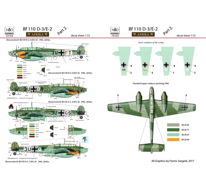 Декаль Bf 110D 1/72 HADmodels 72153