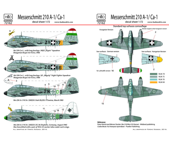 Декаль Me 210 1/72 HADmodels 72162