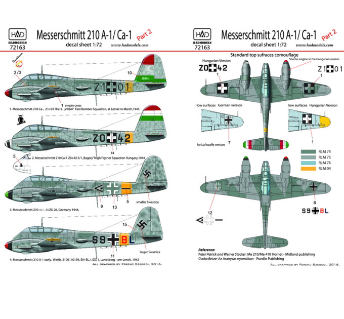 Декаль Me 210 1/72 HADmodels 72163