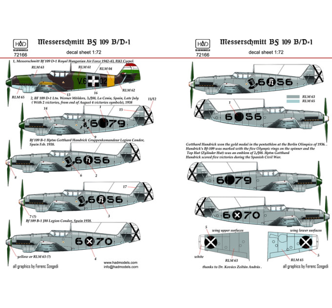 Декаль Bf 109B/D 1/72 HADmodels 72166