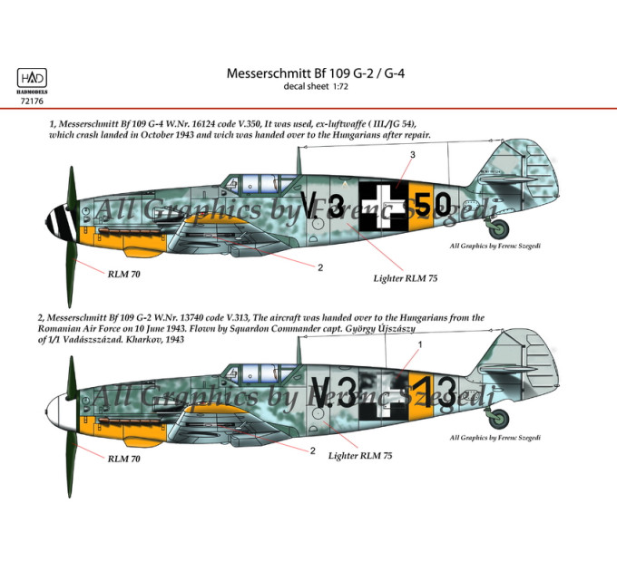 Декаль Bf 109G-2/G-4 1/72 HADmodels 72176