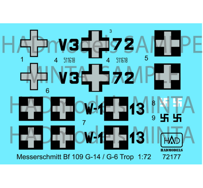 Декаль Bf 109G-14 / G-6 1/72 HADmodels 72177
