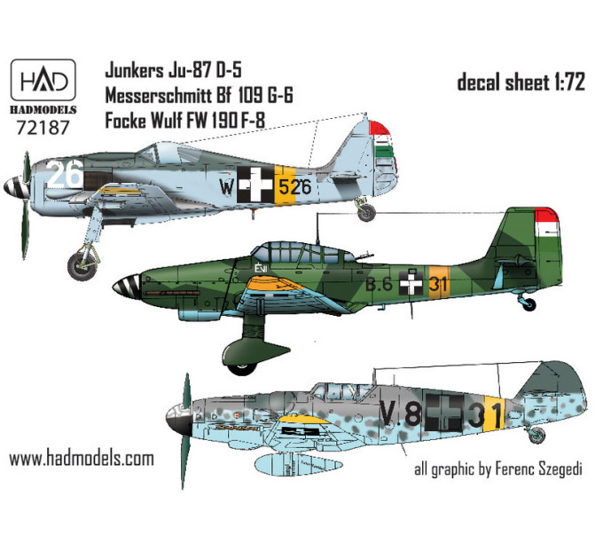 Декаль Bf 109G-6, Ju 87D-5, Fw 190F-8 1/72 HADmodels 72187