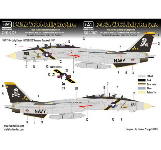 Декаль F-14A 1/72 HADmodels 72196