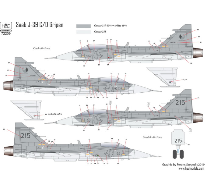 Декаль JAS-39 1/72 HADmodels 72209