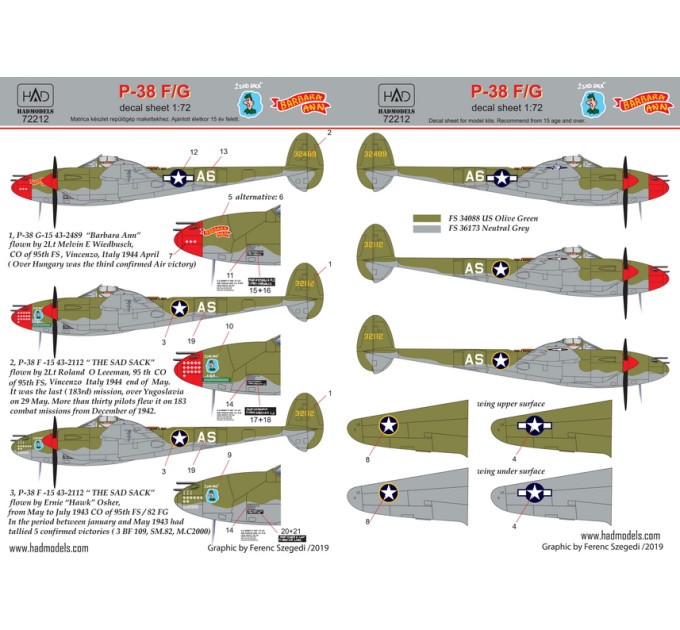 Декаль P-38 F/G 1/72 HADmodels 72212