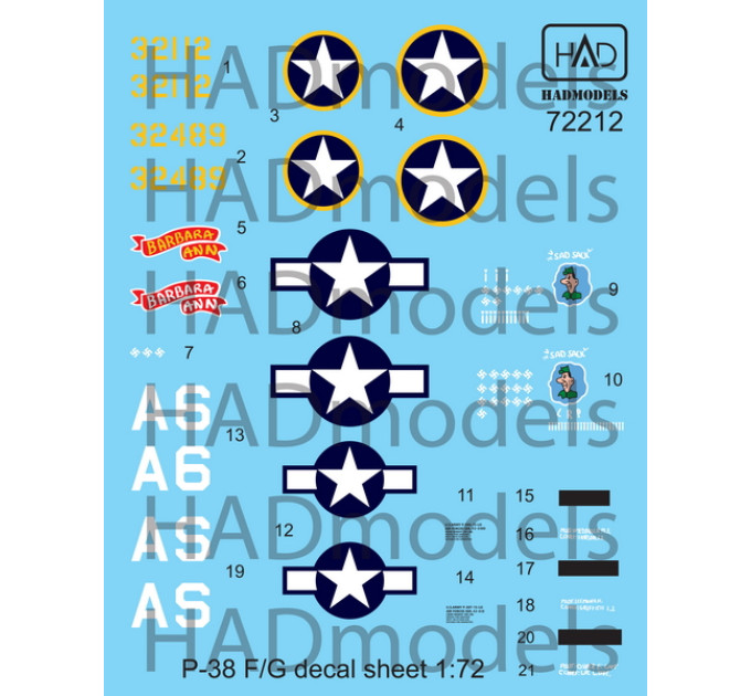 Декаль P-38 F/G 1/72 HADmodels 72212