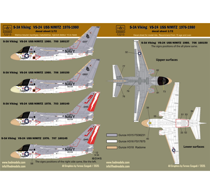 Декаль S-3A Viking 1/72 HADmodels 72213