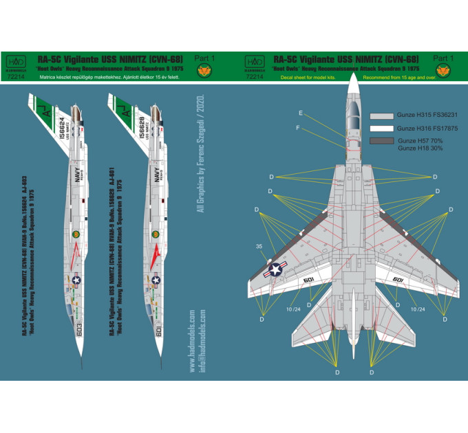 Декаль RA-5C 1/72 HADmodels 72214