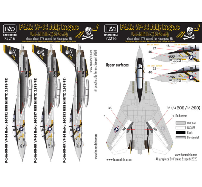 Декаль F-14A 1/72 HADmodels 72216