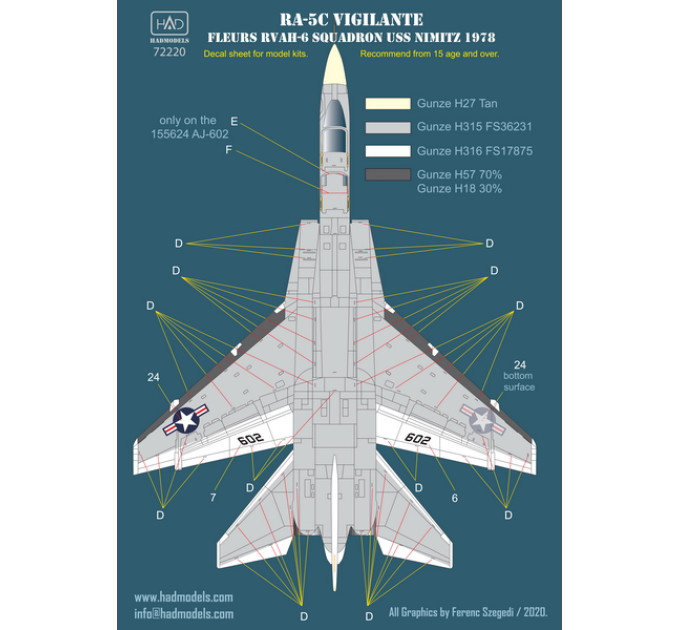 Декаль RA-5C 1/72 HADmodels 72220