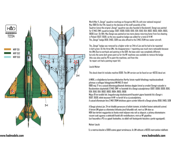Декаль МіГ-21МФ 1/72 HADmodels 72234