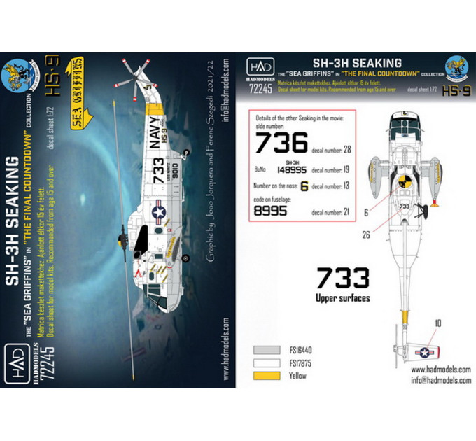 Декаль SH-3H Seaking 1/72 HADmodels 72245