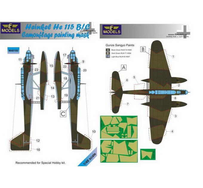Маска камуфляжного фарбування He 115 B/C 1/48 LFmodels M48100