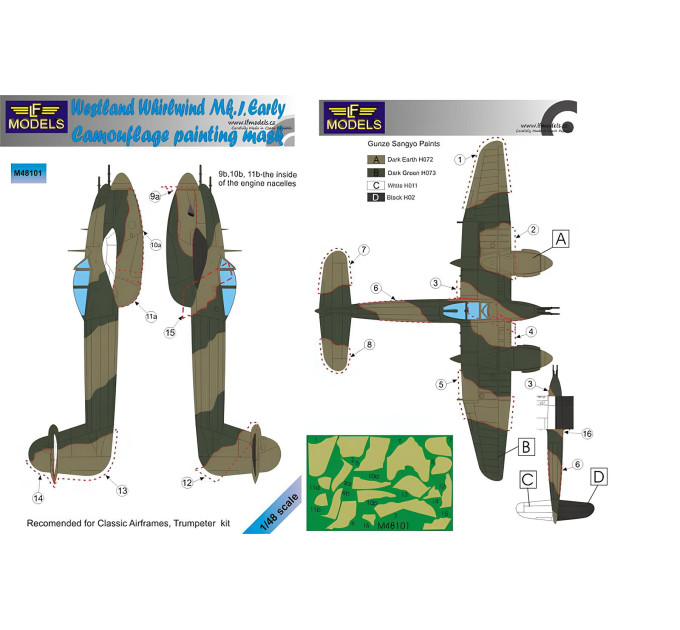 Маска камуфляжного фарбування Whirlwind Mk.I 1/48 LFmodels M48101