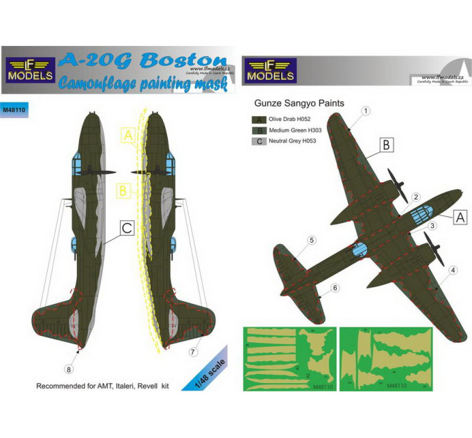 Маска камуфляжного фарбування A-20G Boston 1/48 LFmodels M48110