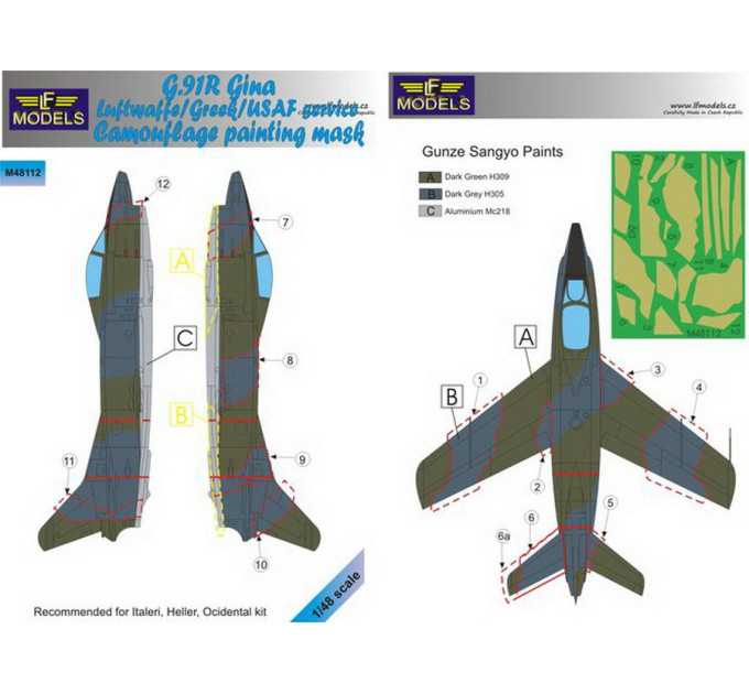 Маска камуфляжного фарбування G.91R 1/48 LFmodels M48112