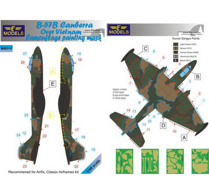 Маска камуфляжного фарбування B-57B Canberra 1/48 LFmodels M48115