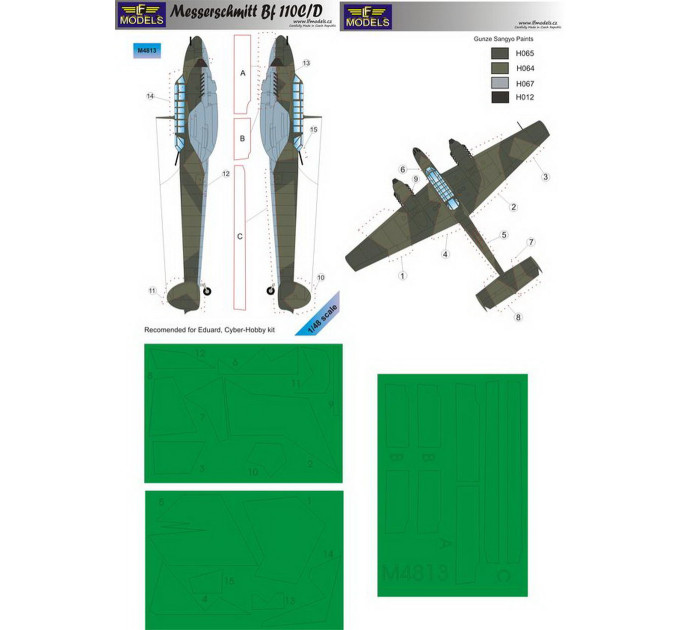 Маска камуфляжного фарбування Bf 110C/D 1/48 LFmodels M4813