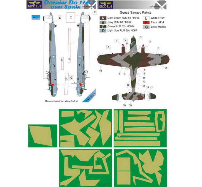 Маска камуфляжного фарбування Do 17E-1 1/48 LFmodels M4822