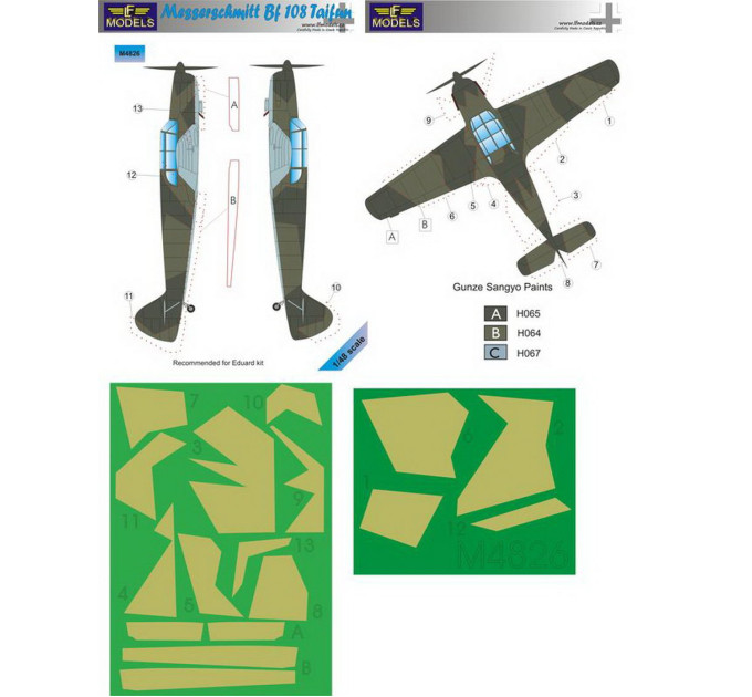Маска камуфляжного фарбування Bf 108 Taifun 1/48 LFmodels M4826