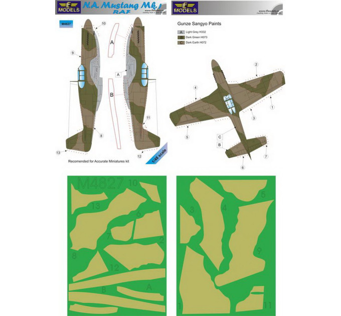 Маска камуфляжного фарбування Mustang Mk.I RAF 1/48 LFmodels M4827