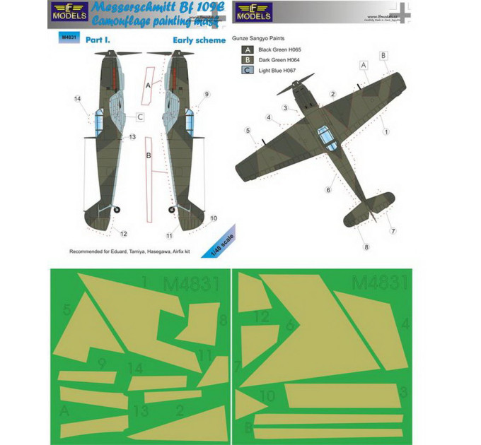Маска камуфляжного фарбування Bf 109E 1/48 LFmodels M4831