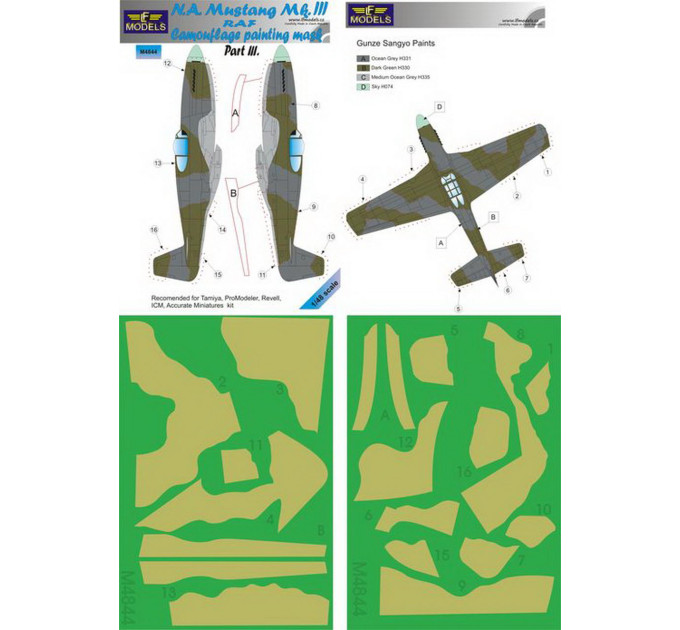 Маска камуфляжного фарбування Mustang Mk.III RAF 1/48 LFmodels M4844
