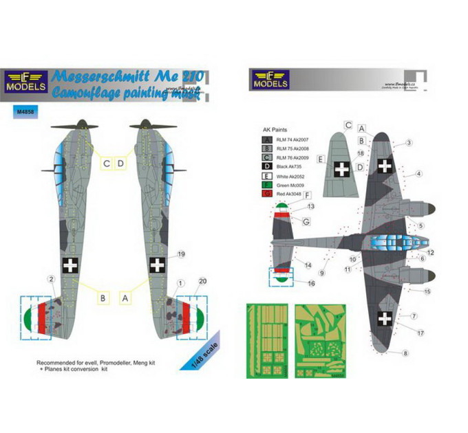 Маска камуфляжного фарбування Me 210 1/48 LFmodels M4858