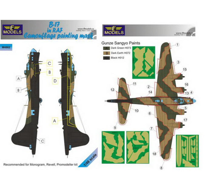 Маска камуфляжного фарбування B-17 RAF 1/48 LFmodels M4862